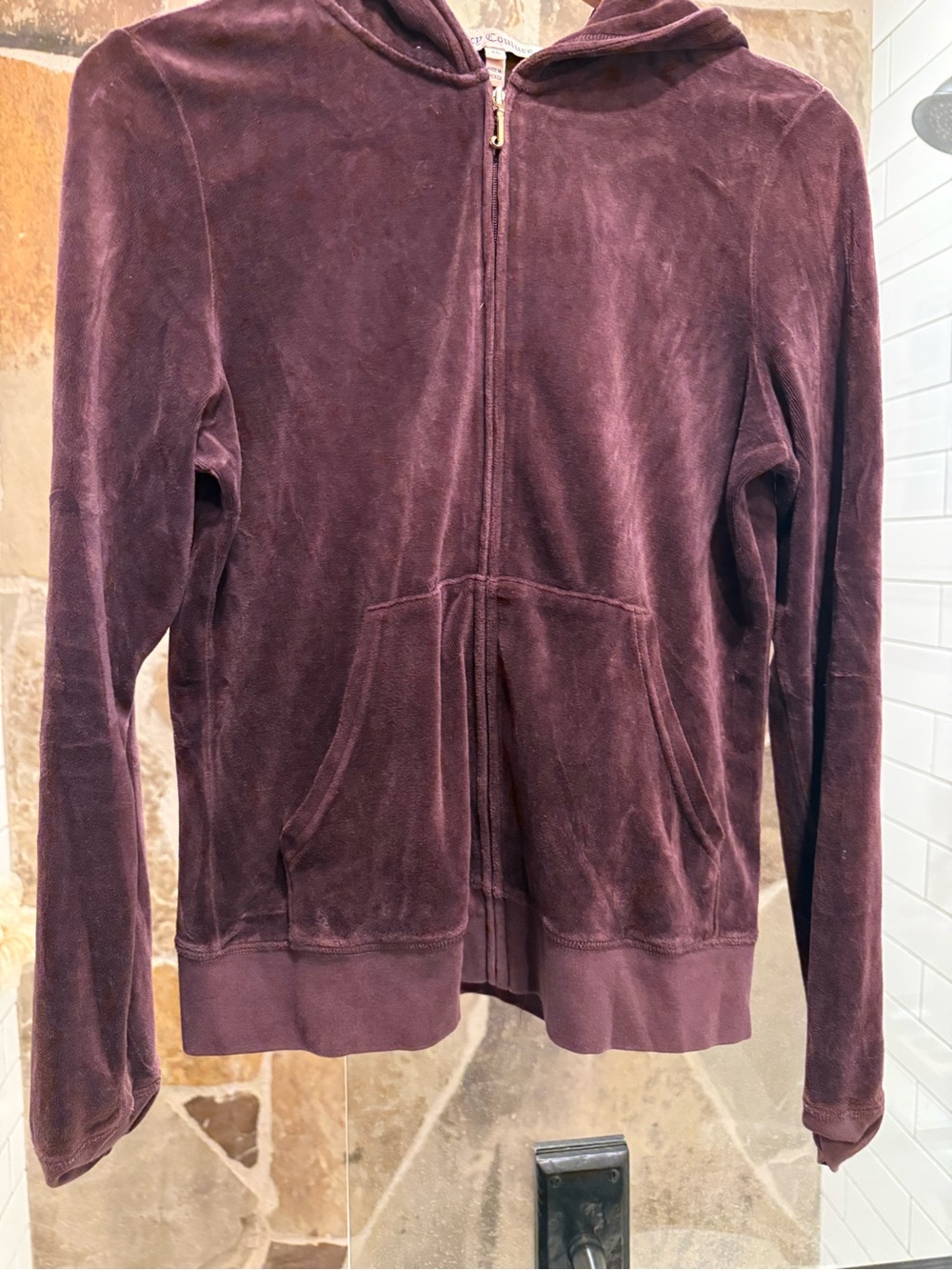Juicy Couture Plum Velour Zip Hoodie with Gold Hardware XL